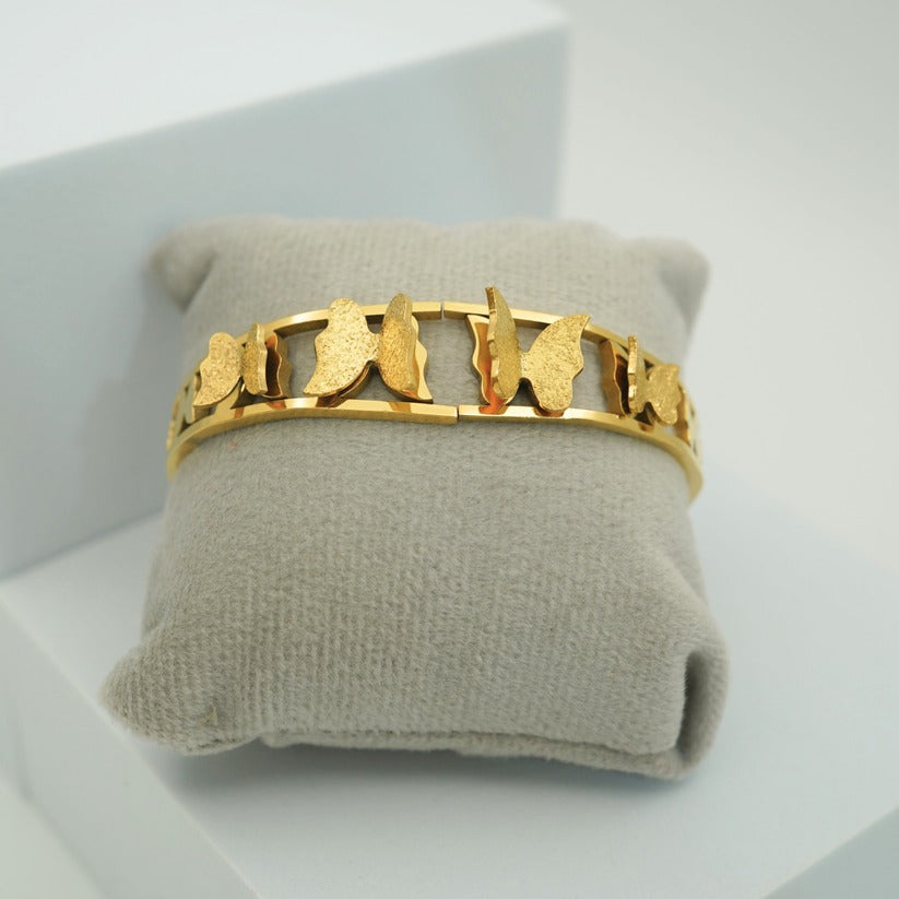 Gold Plated Anti-Tarnish Butterfly Charm Bangle-H1