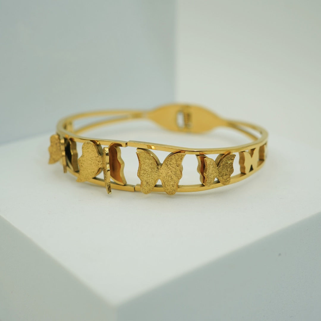 Gold Plated Anti-Tarnish Butterfly Charm Bangle-H1
