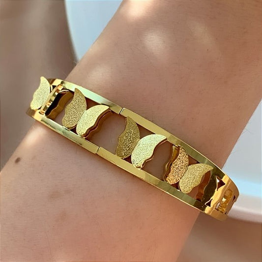 Gold Plated Anti-Tarnish Butterfly Charm Bangle-H1