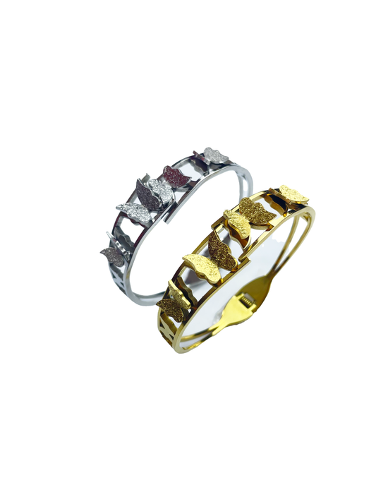 Gold Plated Anti-Tarnish Butterfly Charm Bangle-H1